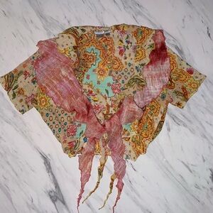 Floral Paisley Scarf with Ruffled Edges